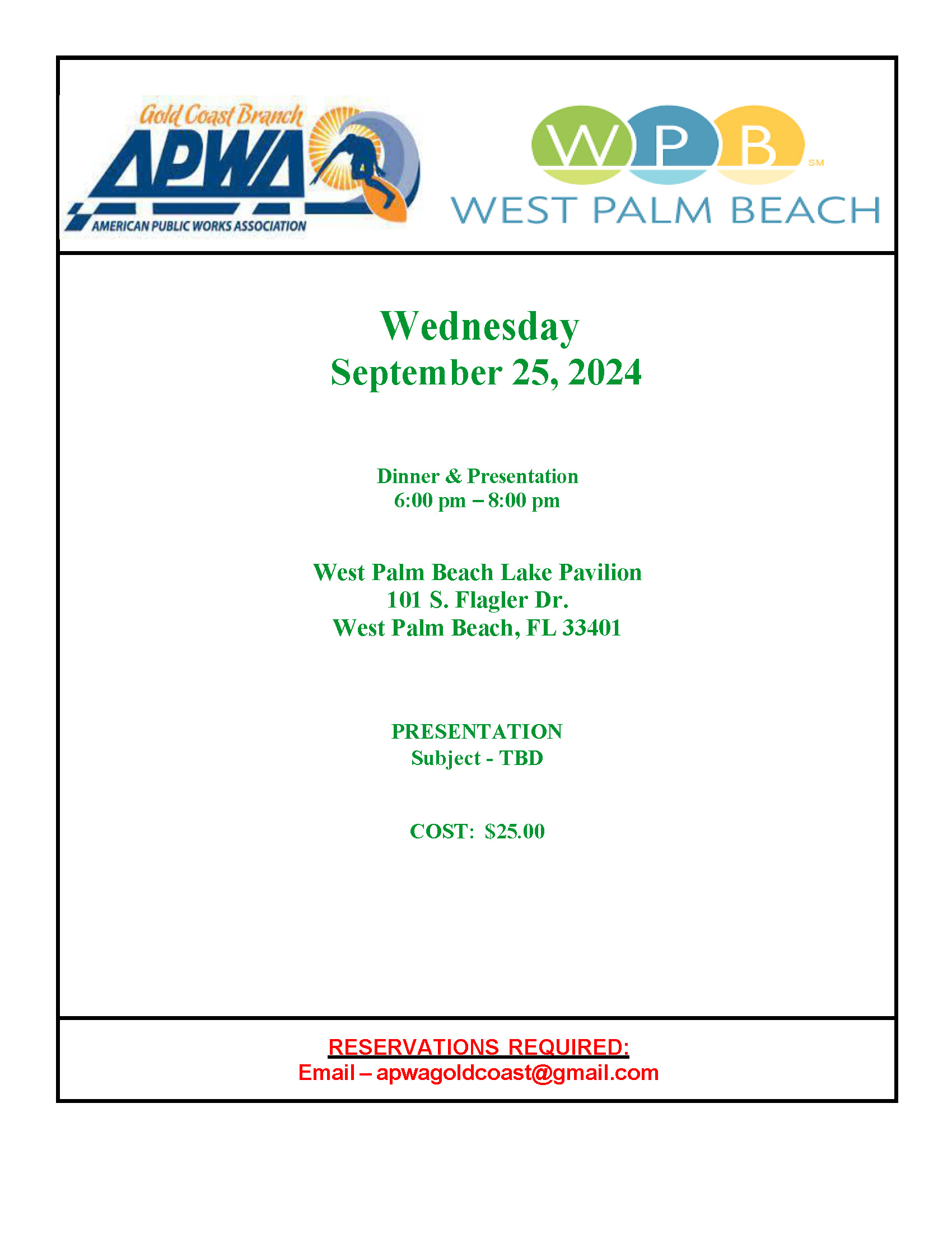 APWA Florida Gold Coast Branch | Dinner & Meeting – APWA Florida Chapter